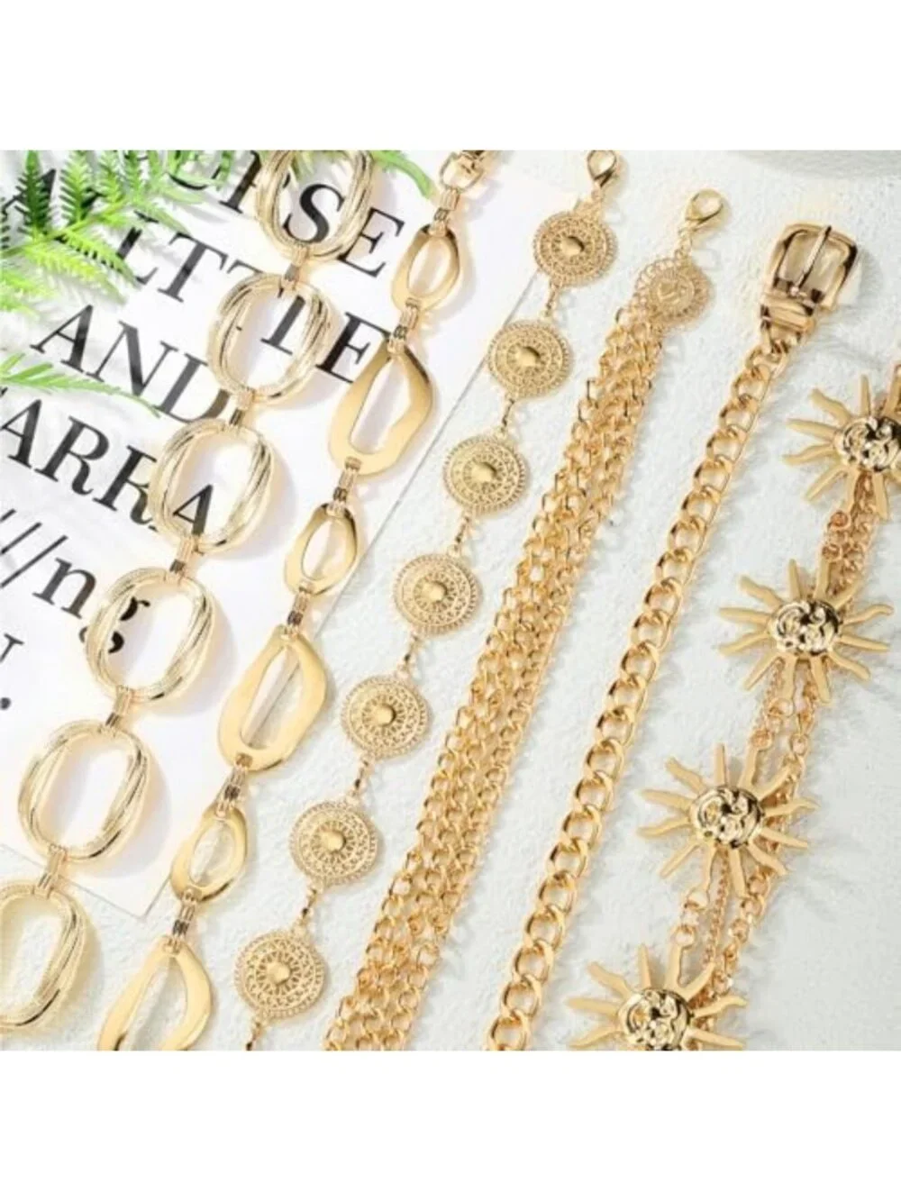 6 Pcs Gold Silver Multi-Layer Waist Chain Belt for Women - Adjustable Body
